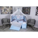 Lenjerie MyKids 11piese Figures gri-albastru cu  baldachin 120x60 cm GreatGoods Plaything