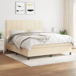 Pat box spring cu saltea, crem, 160x200 cm, material textil GartenMobel Dekor