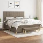 Pat box spring cu saltea, gri taupe, 160x200 cm material textil GartenMobel Dekor