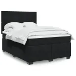 Pat box spring cu saltea, negru, 160x200 cm, catifea GartenMobel Dekor