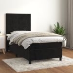 Pat box spring cu saltea, negru, 90x200 cm, catifea GartenMobel Dekor