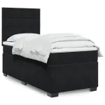 Pat box spring cu saltea, negru, 90x200 cm, catifea GartenMobel Dekor