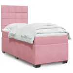 Pat box spring cu saltea, roz, 90x200 cm, catifea GartenMobel Dekor