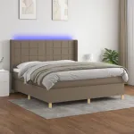 Pat cu arcuri, saltea și LED, gri taupe, 160x200 cm, textil GartenMobel Dekor