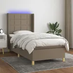 Pat cu arcuri, saltea și LED, gri taupe, 80x200 cm, textil GartenMobel Dekor