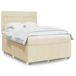 Pat box spring cu saltea, crem, 160x200 cm, material textil GartenMobel Dekor