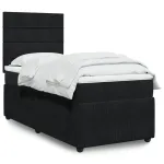 Pat box spring cu saltea, negru, 90x200 cm, catifea GartenMobel Dekor