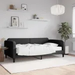 Pat de zi cu saltea, negru, 100x200 cm, textil GartenMobel Dekor