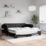 Pat de zi cu extensie, negru, 90x200 cm, textil GartenMobel Dekor
