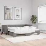 Pat de zi cu extensie și saltele, gri închis, 90x190 cm, textil GartenMobel Dekor