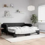 Pat de zi cu extensie și saltele, negru, 90x200 cm, textil GartenMobel Dekor