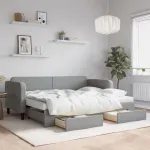 Pat de zi cu extensie și sertare, gri deschis, 80x200 cm textil GartenMobel Dekor