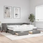 Pat de zi cu extensie și sertare, gri închis, 90x190cm, textil GartenMobel Dekor