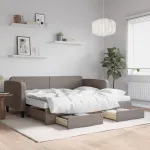 Pat de zi cu extensie și sertare, gri taupe, 90x200 cm, textil GartenMobel Dekor