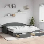 Pat de zi cu extensie și sertare, gri închis, 100x200 cm textil GartenMobel Dekor