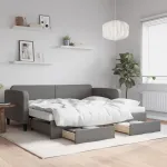 Pat de zi cu extensie și sertare, gri închis, 90x190cm, textil GartenMobel Dekor