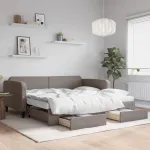 Pat de zi cu extensie și sertare, gri taupe, 100x200 cm, textil GartenMobel Dekor