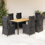 Set mobilier de grădină cu perne, 7 piese, negru, poliratan GartenMobel Dekor