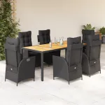 Set mobilier de grădină cu perne, 7 piese, negru, poliratan GartenMobel Dekor