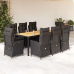 Set mobilier de grădină cu perne, 9 piese, negru, poliratan GartenMobel Dekor