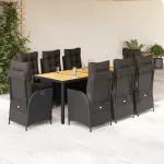 Set mobilier de grădină cu perne, 9 piese, negru, poliratan GartenMobel Dekor