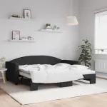 Pat de zi cu extensie, negru, 90x190 cm, textil GartenMobel Dekor