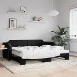 Pat de zi cu extensie, negru, 90x190 cm, textil GartenMobel Dekor