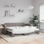 Pat de zi cu extensie și saltele, gri taupe, 100x200 cm, textil GartenMobel Dekor