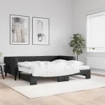 Pat de zi cu extensie și saltele, negru, 90x190 cm, textil GartenMobel Dekor