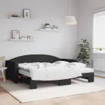 Pat de zi cu extensie și saltele, negru, 90x190 cm, textil GartenMobel Dekor