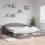 Pat de zi cu extensie și sertare, gri taupe, 100x200 cm, textil GartenMobel Dekor