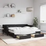Pat de zi cu extensie și sertare, negru, 90x190cm, textil GartenMobel Dekor