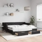 Pat de zi cu extensie și sertare, negru, 90x190cm, textil GartenMobel Dekor