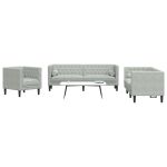 Set canapele Chesterfield cu perne rulou, 3 piese, gri, catifea GartenMobel Dekor