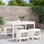 Set de dining pentru grădină, 5 piese, alb, lemn masiv de pin GartenMobel Dekor