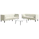 Set canapele Chesterfield cu perne rulou 2 piese, crem, catifea GartenMobel Dekor