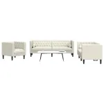 Set canapele Chesterfield cu perne rulou 3 piese, crem, catifea GartenMobel Dekor