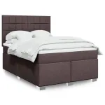 Pat box spring cu saltea, maro închis, 160x200 cm, textil GartenMobel Dekor