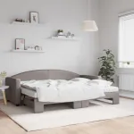 Pat de zi cu extensie și saltele, gri taupe, 80x200 cm, textil GartenMobel Dekor