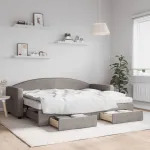 Pat de zi cu extensie și sertare, gri taupe, 80x200 cm, textil GartenMobel Dekor