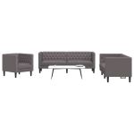 Set canapele Chesterfield cu 3 locuri, gri, piele eco. GartenMobel Dekor