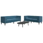Set canapele Chesterfield perne rulou 2 piese albastru catifea GartenMobel Dekor