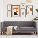 Canapea Chesterfield cu 3 locuri, gri, piele ecologică GartenMobel Dekor