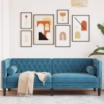 Canapea Chesterfield cu pernuțe/3 locuri, albastru, catifea GartenMobel Dekor