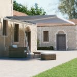Copertină retractabilă manual, albastru/alb, 400x300 cm GartenMobel Dekor