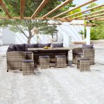 Set mobilier de grădină cu perne, 7 piese, gri, poliratan GartenMobel Dekor