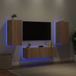 Comode TV de perete cu lumini LED, 3 piese, stejar sonoma GartenMobel Dekor