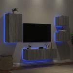 Comode TV de perete cu lumini LED, 4 piese, gri sonoma GartenMobel Dekor