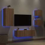 Comode TV de perete cu lumini LED, 4 piese, stejar sonoma GartenMobel Dekor