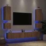 Comode TV de perete cu lumini LED, 6 piese, stejar sonoma GartenMobel Dekor